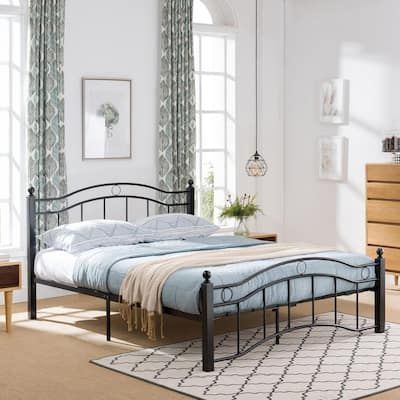 Noble-House--Bouvardia-Contemporary-Modern-Queen-Size-Flat-Black-Iron-Bed-Frame