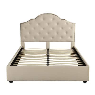 Noble-House-Cordeaux-Queen-Size-Beige-Fully-Upholstered-Bed-Frame-with-Button-Tufting-and-Nailhead-Accents