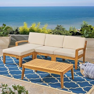 Noble-House-Penelope-Teak-Finish-4-pc-Wood-Outdoor-Sectional-Set-w-Beige-Cushions